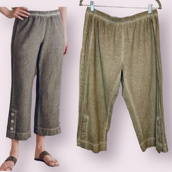 Soft Surroundings Gauze Pull On Capri Pants Washed Gray Wash Medium Petite - Picture 1 of 12